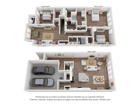 Floor plan for 3 beds, 2.5 baths, 2296 sqft